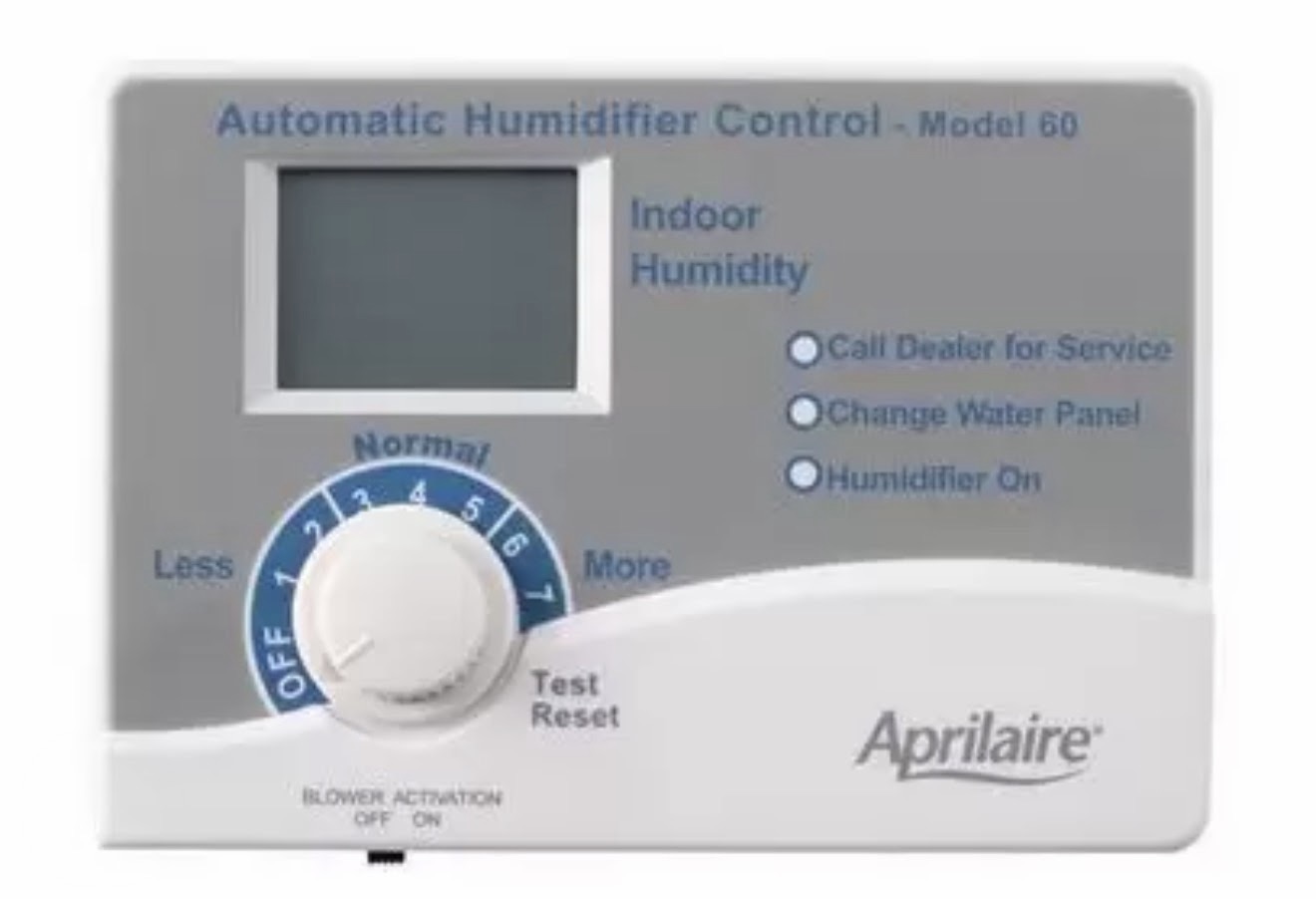 AprilAire automatic humidifier control showing indoor humidity settings